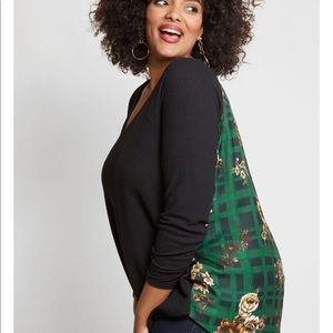 ModCloth Adored Elements Twofer Long Sleeve Top in‎ Green Plaid Size Large